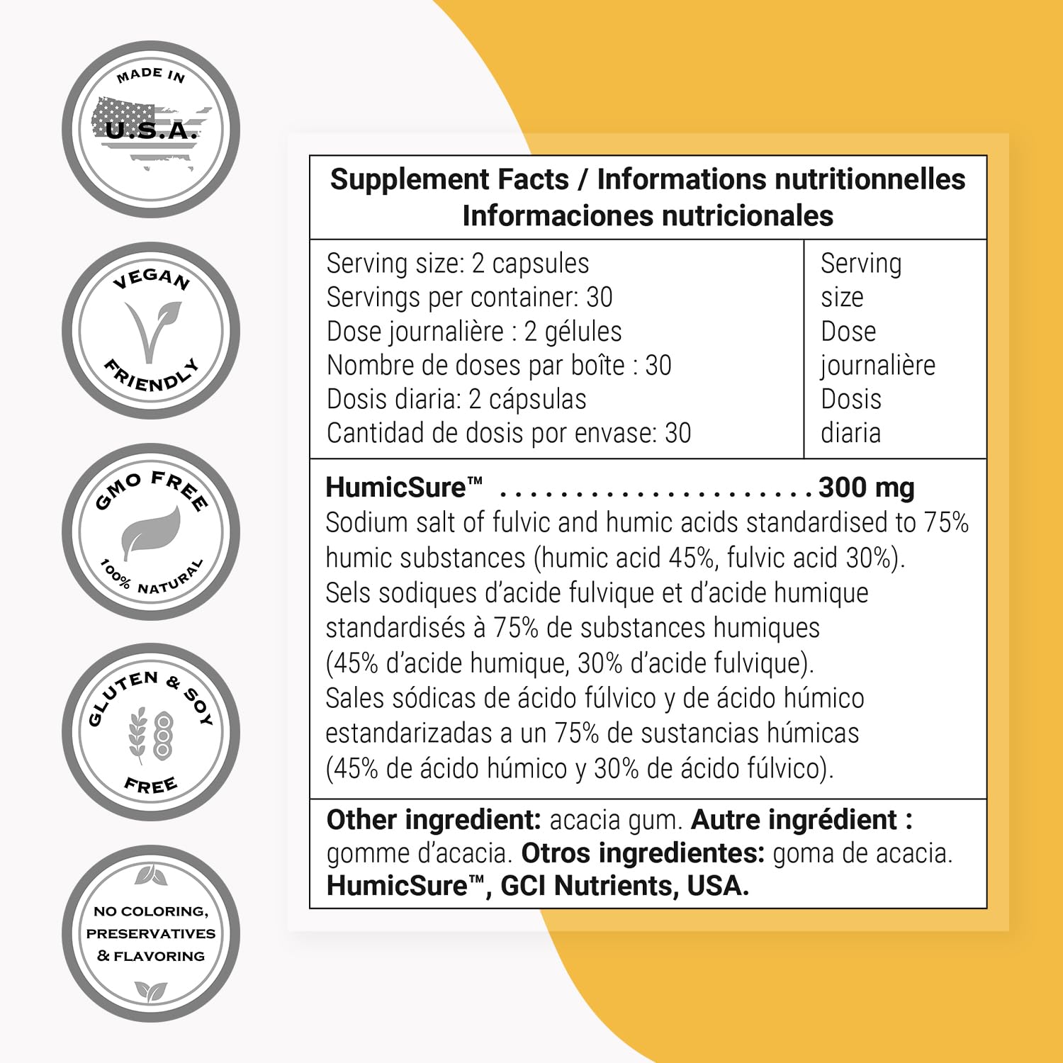 Capsule formulation shows white rice flour as a filler in the blend