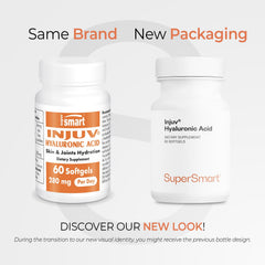 Supersmart Injuv bottle with label emphasizing Bioavailable HA for joints and skin