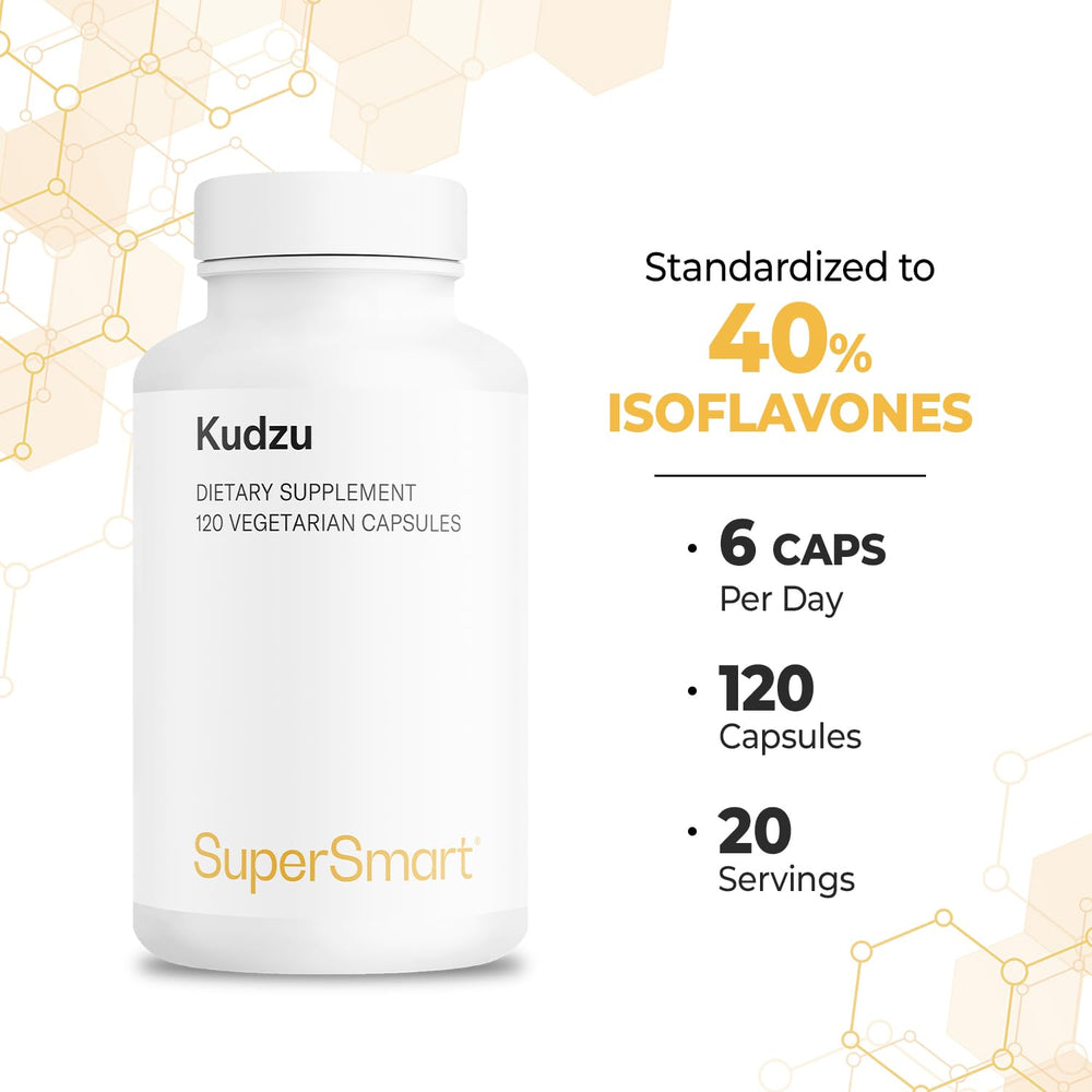 Supersmart Kudzu Extract daily-use image shows two-capsule serving.