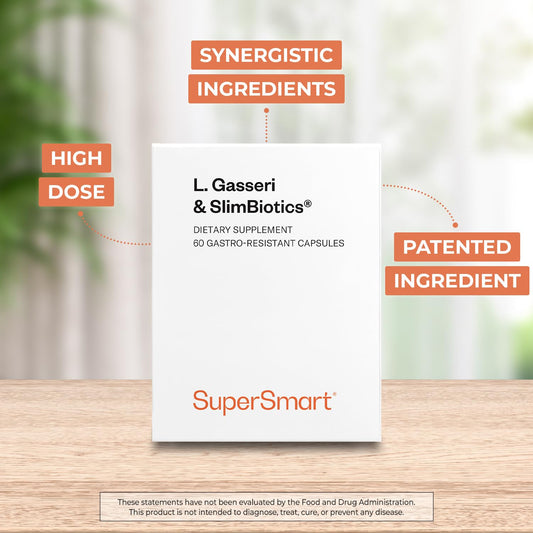Close view of Supersmart L. Gasseri SlimBiotics capsules ready for daily use