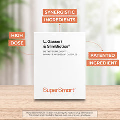 Close view of Supersmart L. Gasseri SlimBiotics capsules ready for daily use
