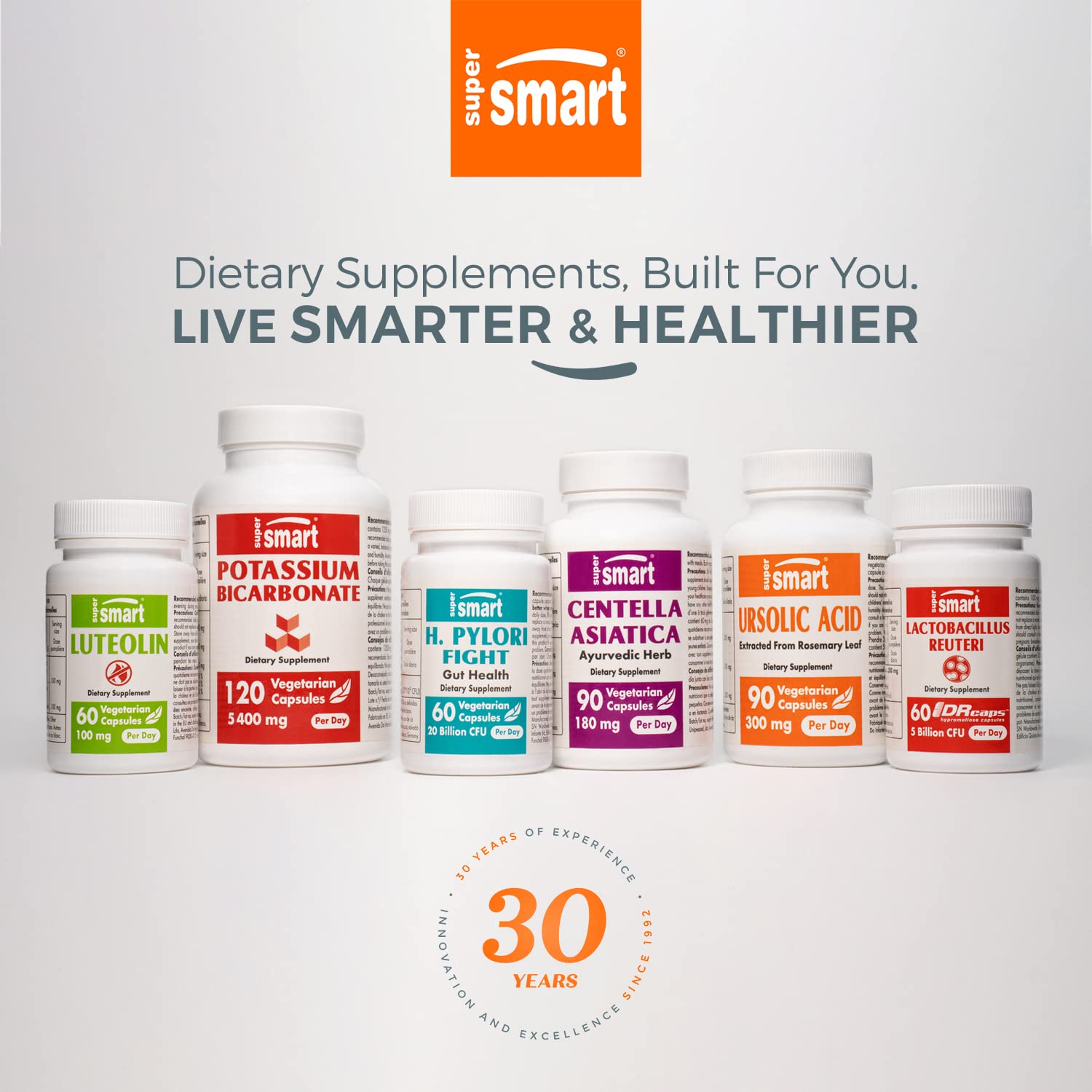 Product label showing Non-GMO, gluten-free, vegan features of Supersmart Adrenal Support