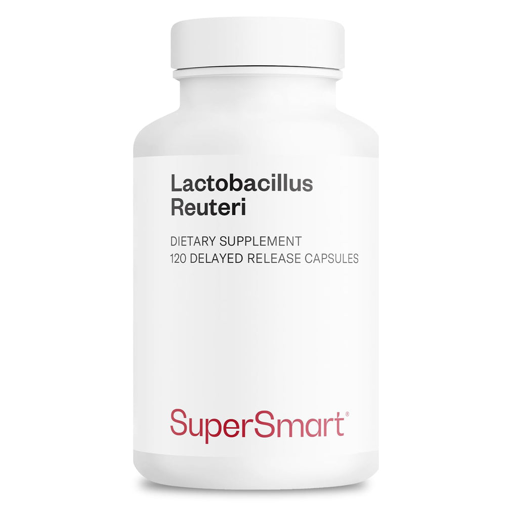Supersmart Lactobacillus Reuteri 5B CFU capsules close-up highlighting dosage for daily gut balance