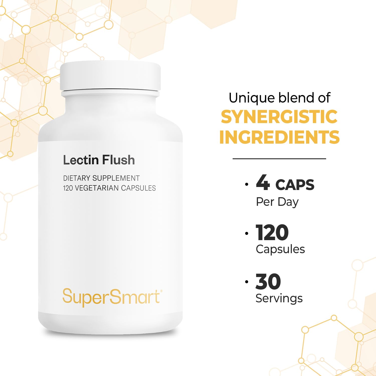Supersmart Lectin Flush ingredients panel highlights NAC and L-glutamine.