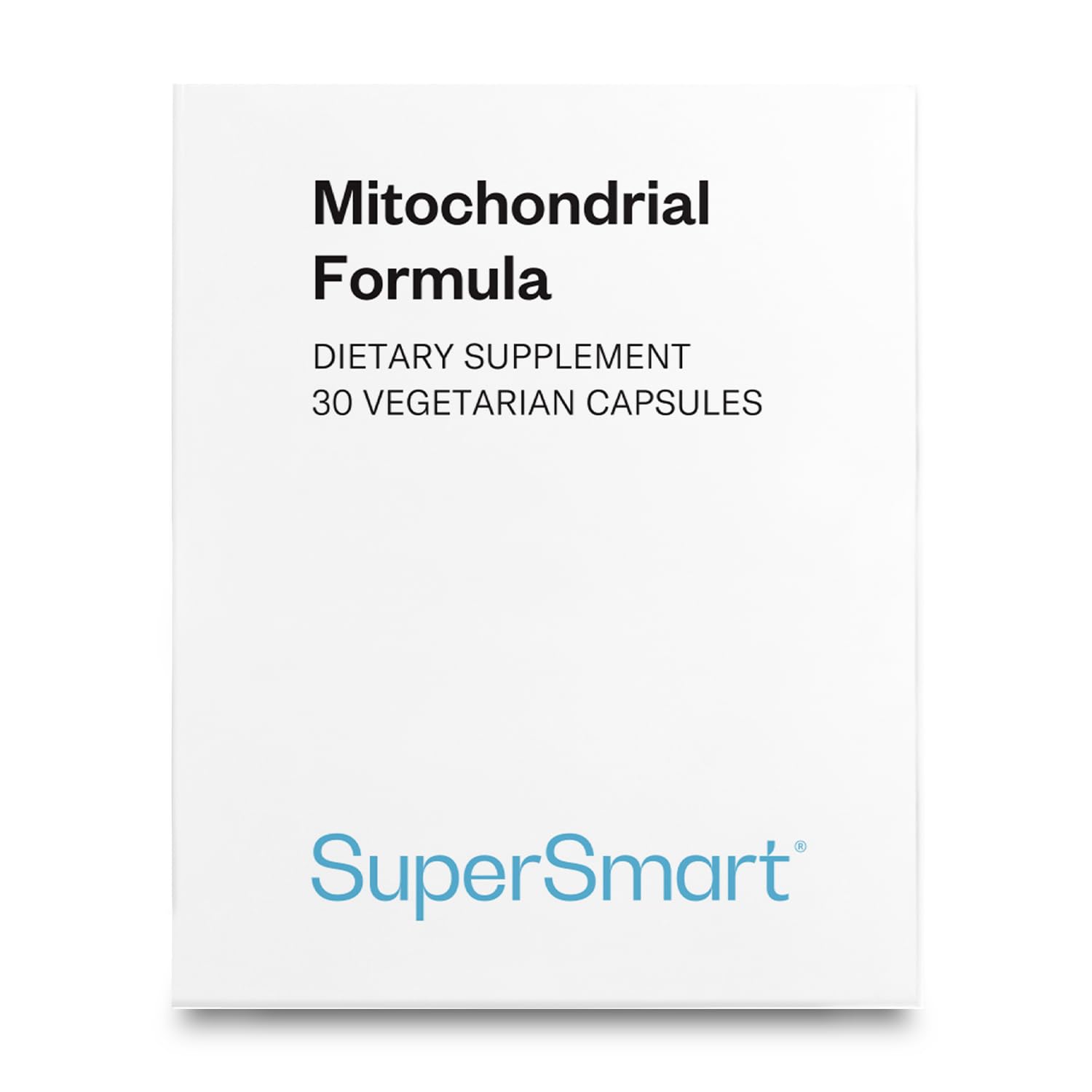 This image shows Supersmart Mitochondrial Formula bottle with PQQ highlighted for energy support.