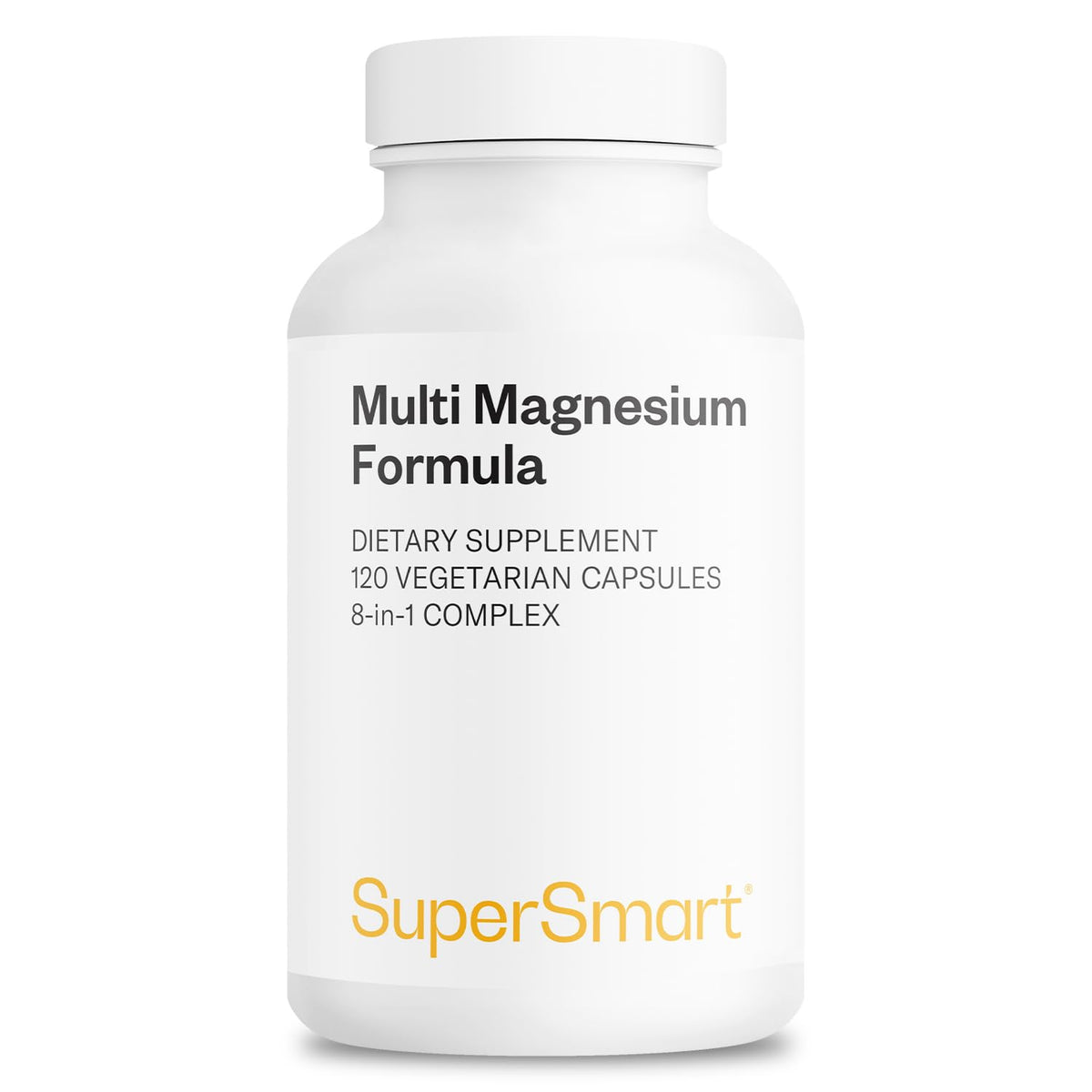Supersmart Multi Magnesium Formula bottle displays eight forms for balanced daily support.