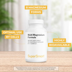 Supersmart Multi Magnesium Formula label highlights non-GMO and gluten-free quality.