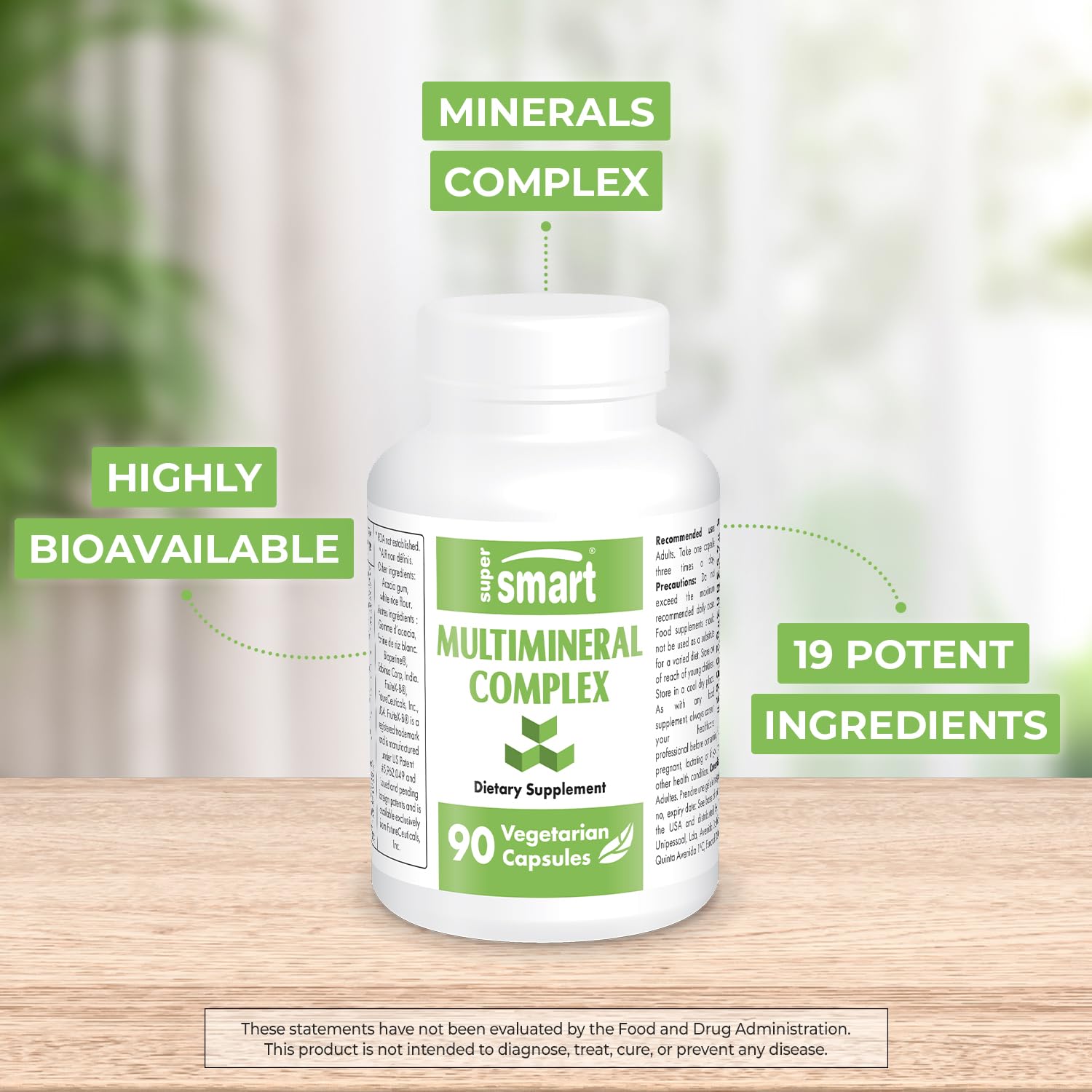 Supersmart Multimineral bottle back-label detailing minerals and vegetarian formula.