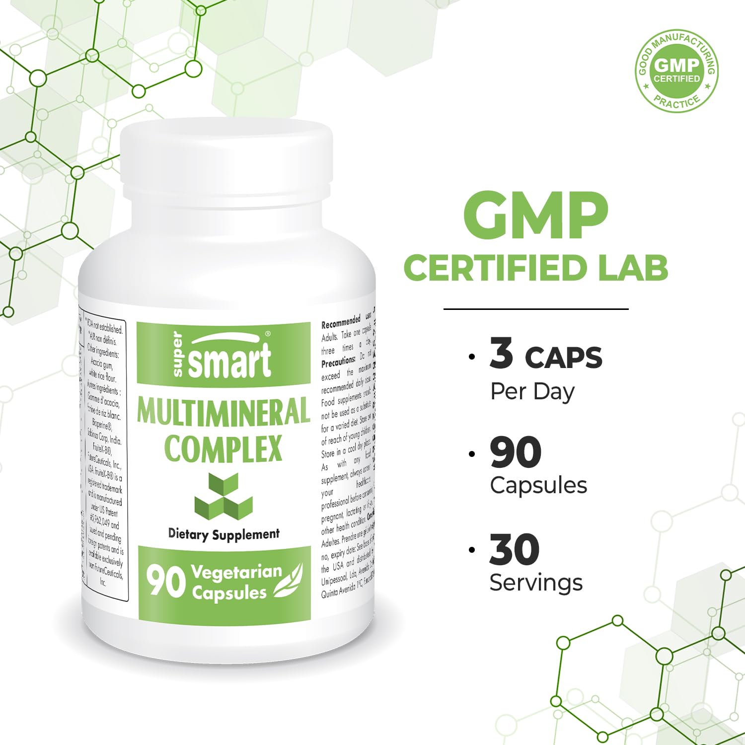 Supersmart Multimineral daily-dose spoon suggesting a three-capsule regimen.