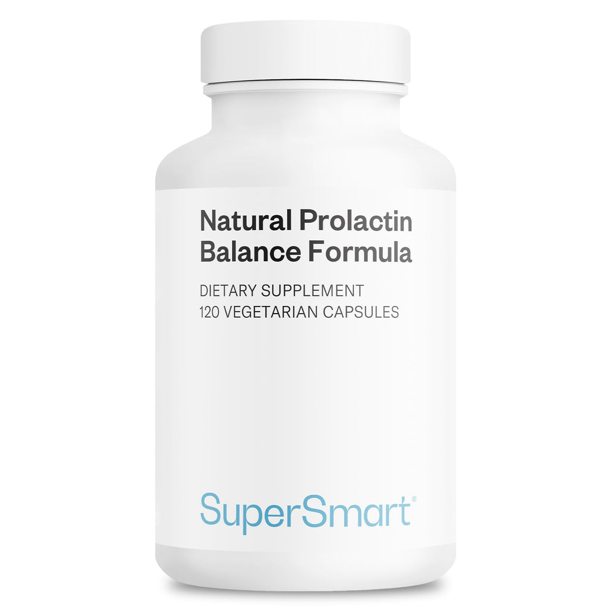 Supersmart Natural Prolactin Balance bottle close-up with clear label for daily wellness