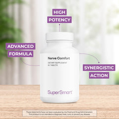 Supersmart Nerve Comfort capsules close-up highlighting ingredients for nerve support