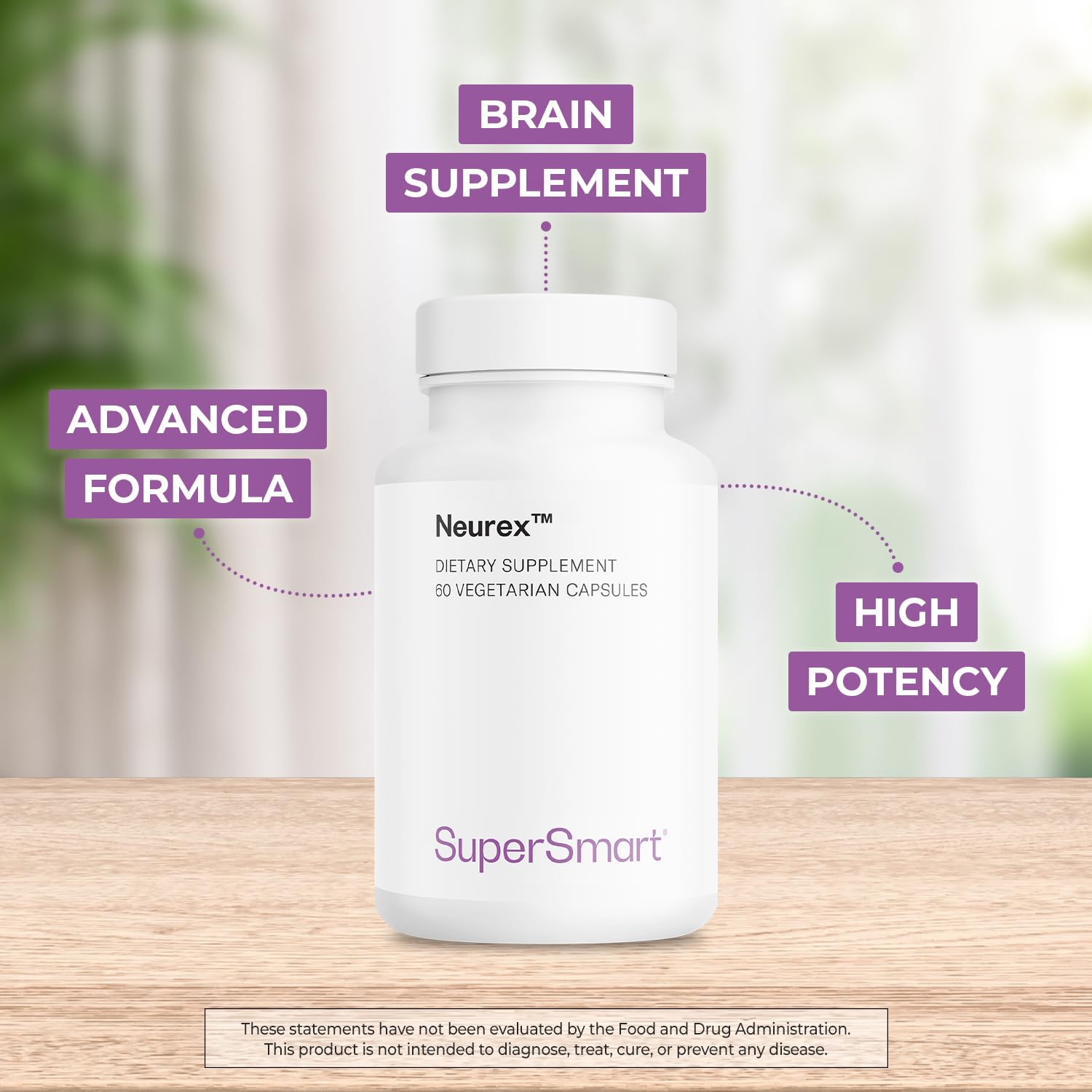 Supersmart Neurex ingredient-label closeup featuring Ginkgo Biloba and Bacopa Monnieri for cognitive support