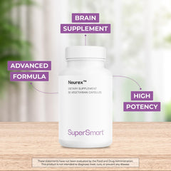 Supersmart Neurex ingredient-label closeup featuring Ginkgo Biloba and Bacopa Monnieri for cognitive support