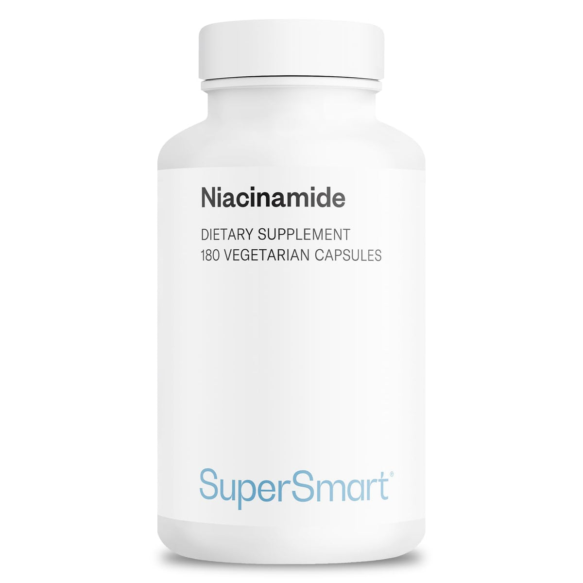 Supersmart Niacinamide bottle front displays flush free, high strength vitamin B3.