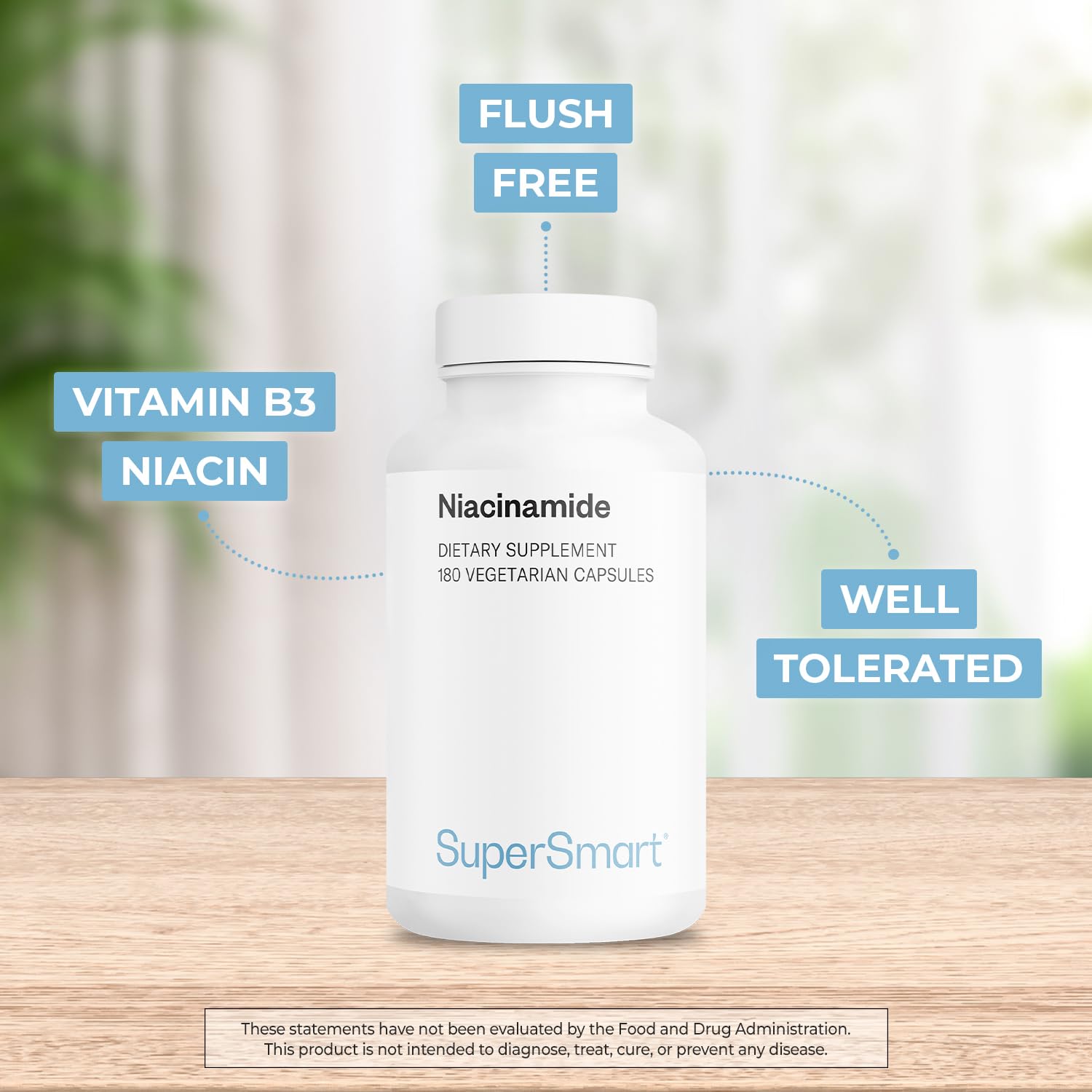 Supersmart Niacinamide bottle pour captures quick daily intake at a glance.