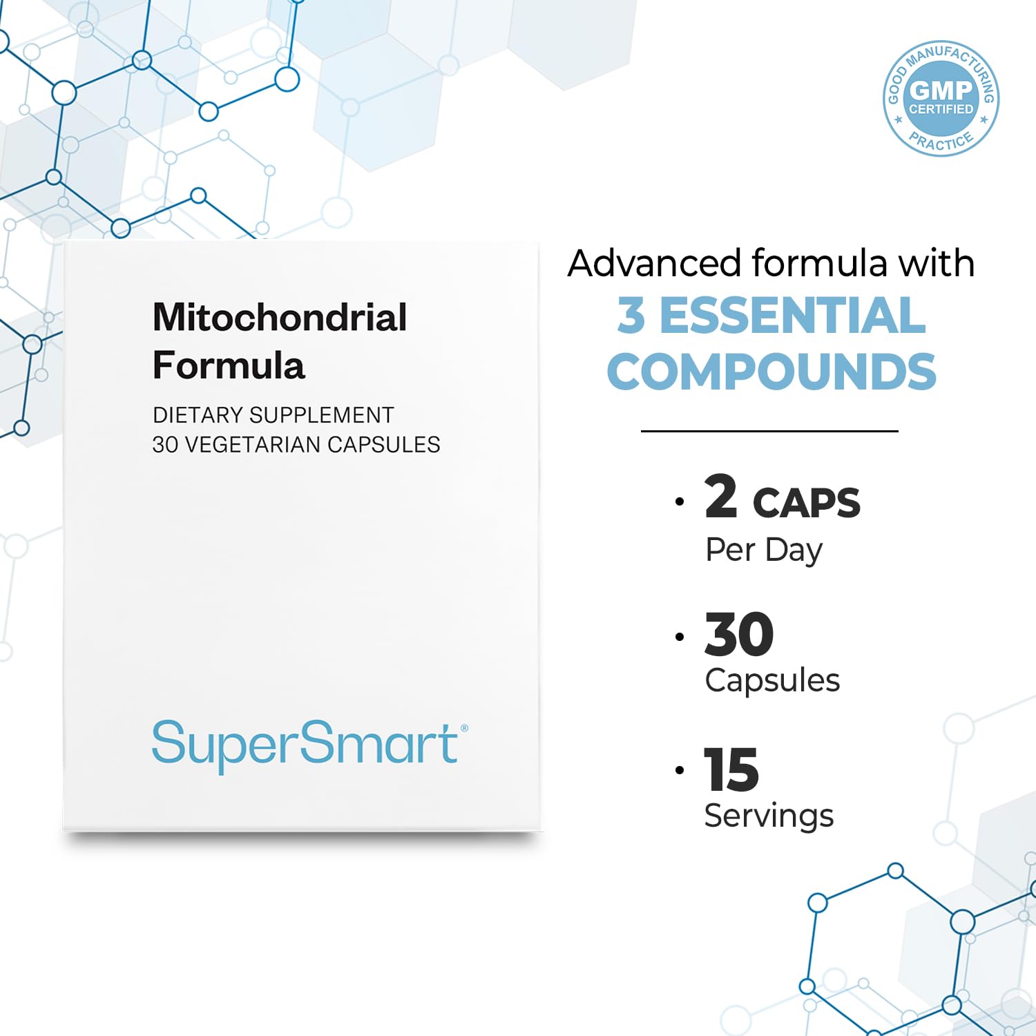 This label shows Supersmart non-GMO gluten-free ingredients for a clean supplement choice.