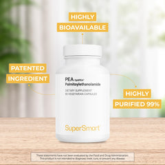 Supersmart Palmitoylethanolamide capsules close-up for potential nerve support.