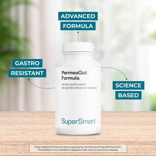 Supersmart PermeaGut bottle label details the six key gut nutrients