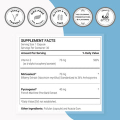 Supersmart Pycnogenol pine bark extract pack, natural antioxidant blend for eye comfort.