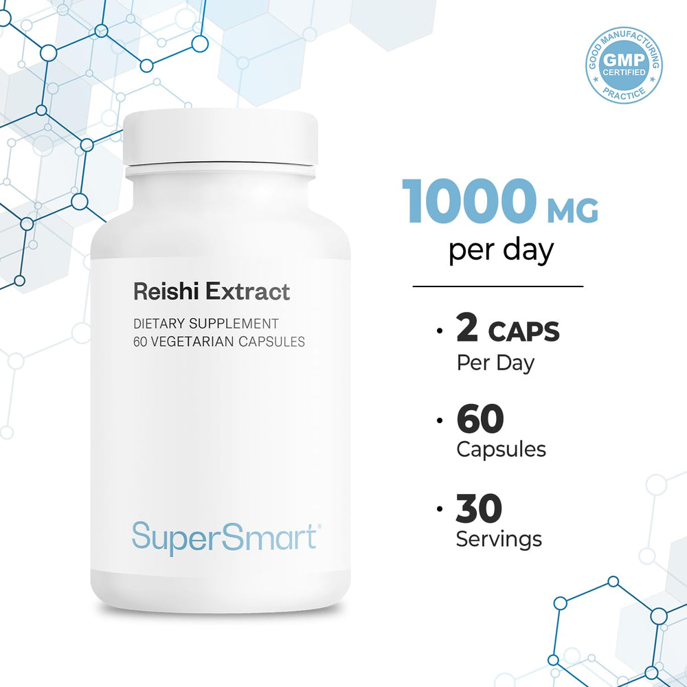 Supersmart Reishi capsules being dispensed for daily use.