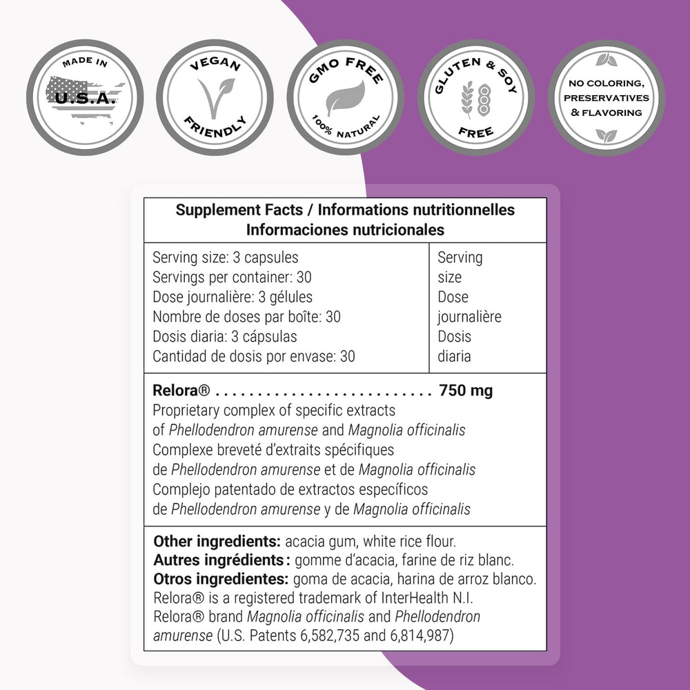 Non-GMO, gluten-free Relora formula suitable for various diets