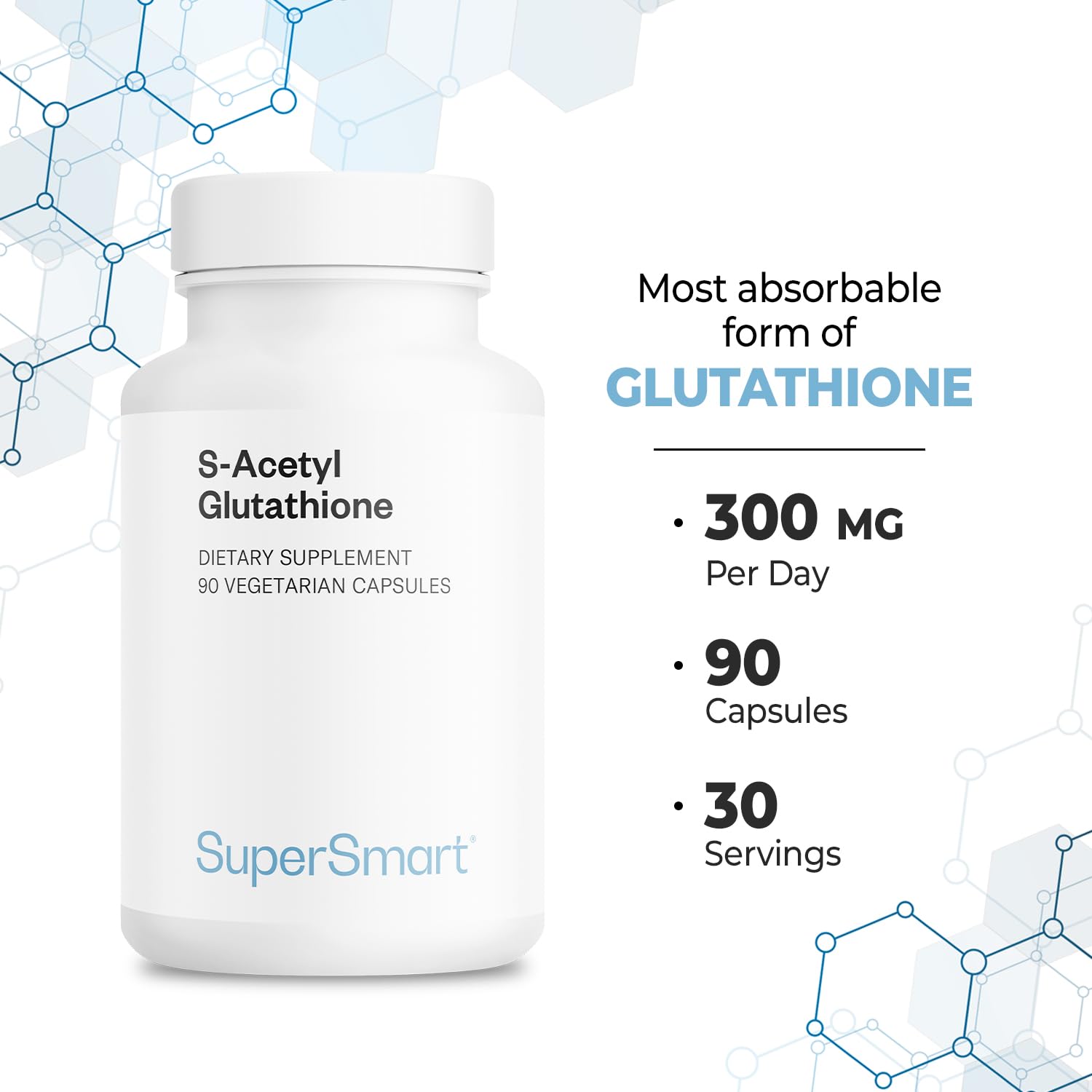 Capsules close-up revealing stable S-acetyl glutathione form.