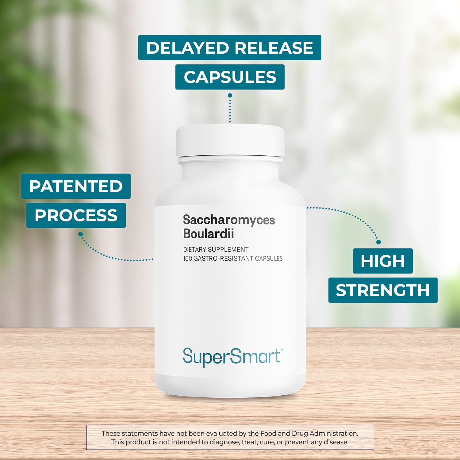 Supersmart Saccharomyces boulardii capsules close-up with delayed-release feature