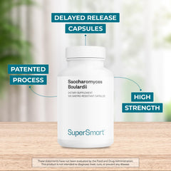 Supersmart Saccharomyces boulardii capsules close-up with delayed-release feature