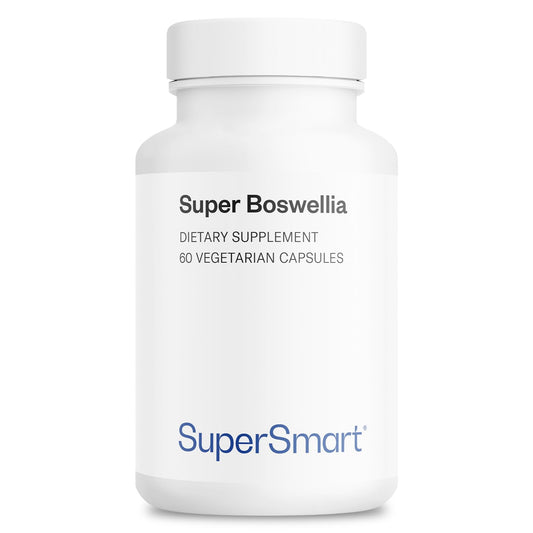 Supersmart Super Boswellia bottle showcases ApresFlex AKBA 20% extract for daily wellness.