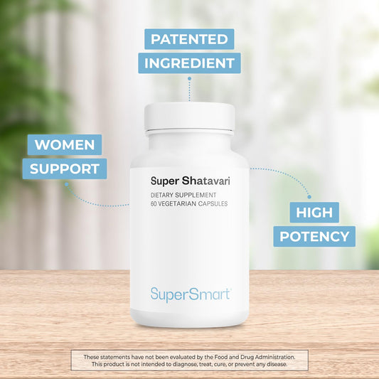 Supersmart Super Shatavari bottle label highlights Aspurus extract and vegan gluten-free benefits