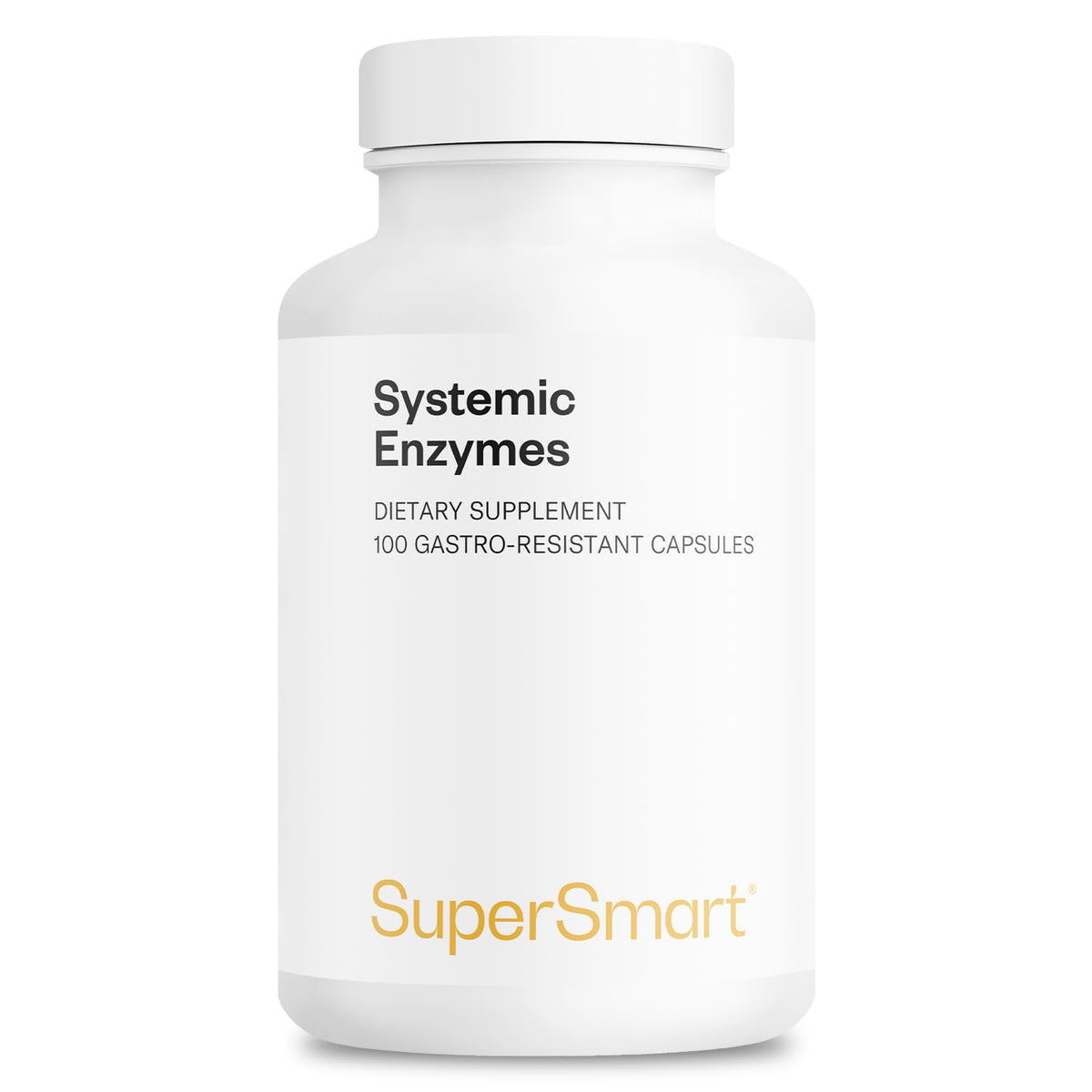 Supersmart Systemic Enzymes bottle highlighting high potency formula for daily support