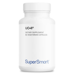 Supersmart UC II bottle label highlighting undenatured collagen for joint support.