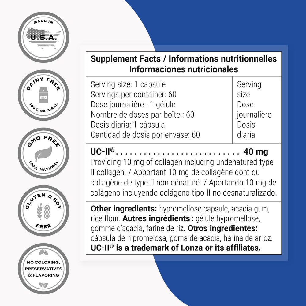 Non-GMO gluten-free icons on Supersmart UC II packaging.