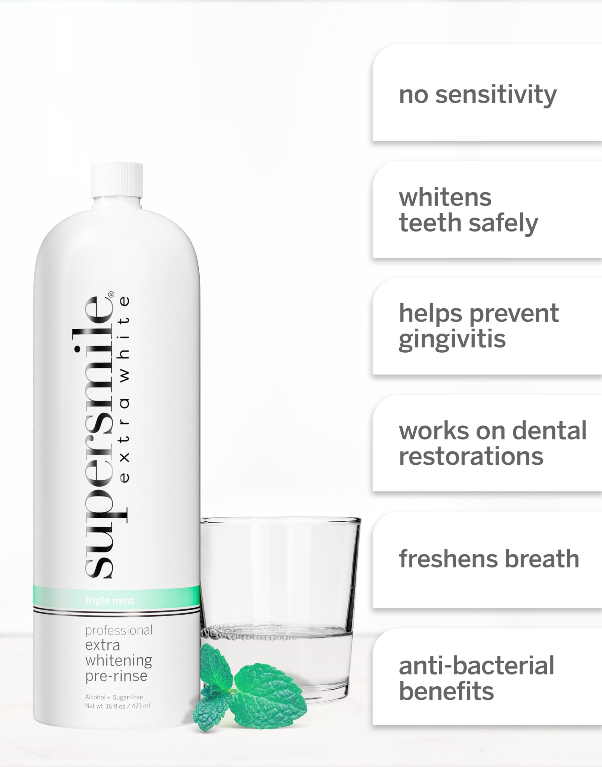 Supersmile Extra Whitening Pre-Rinse mint-foamer image suggests refreshing taste