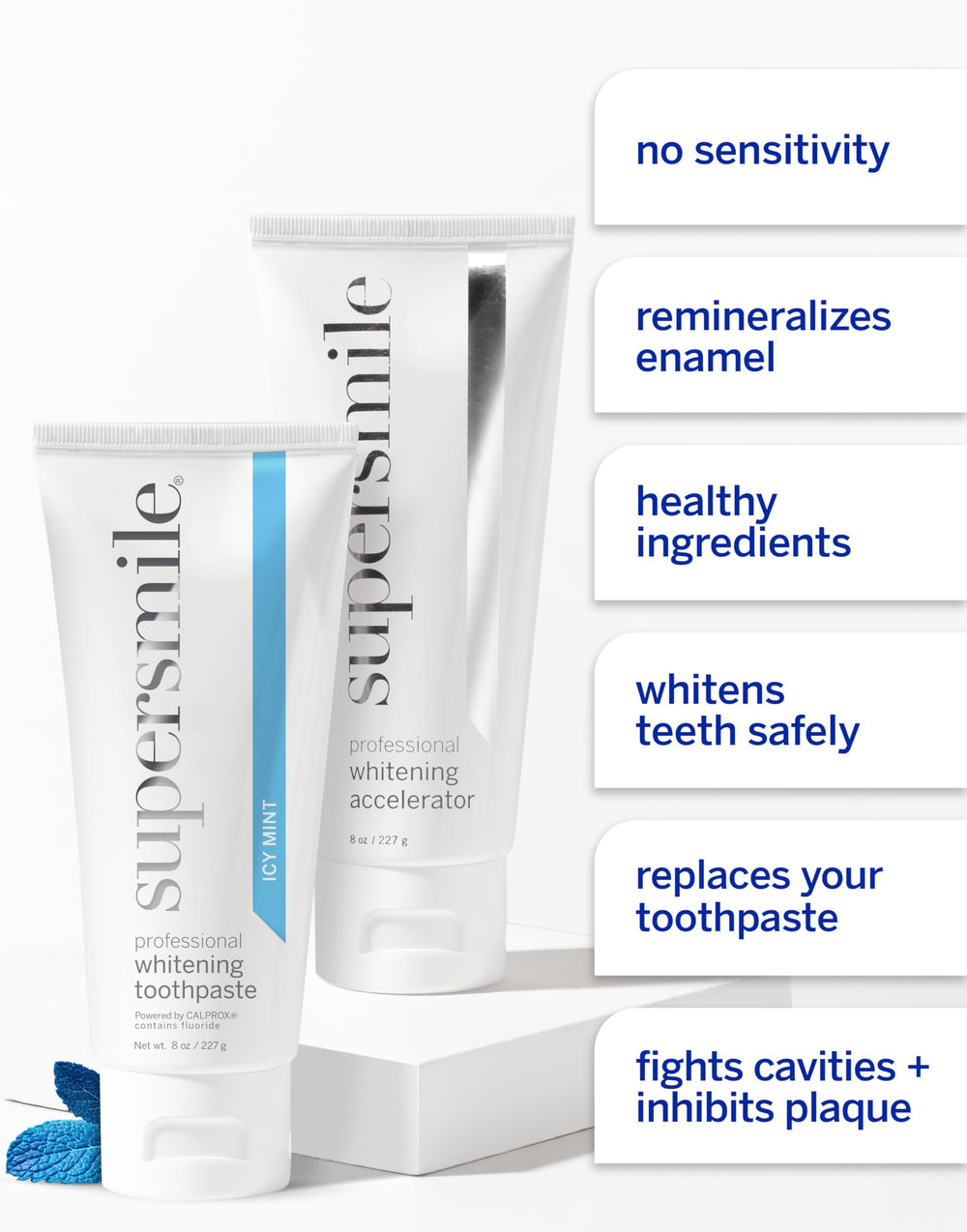 Close-up of teeth during ICY Mint whitening process.