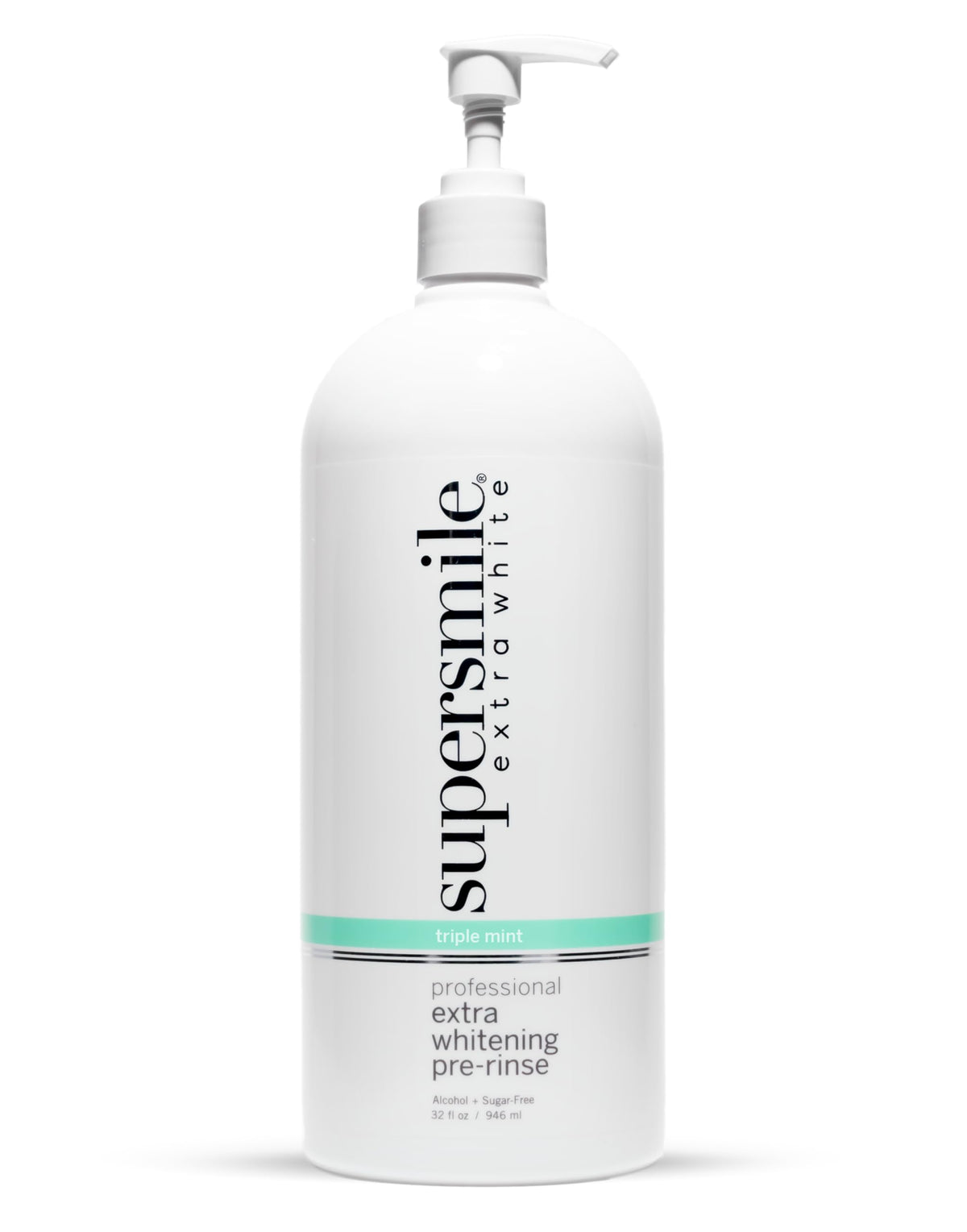 Supersmile Jumbo bottle front shows pre-rinse for brighter teeth