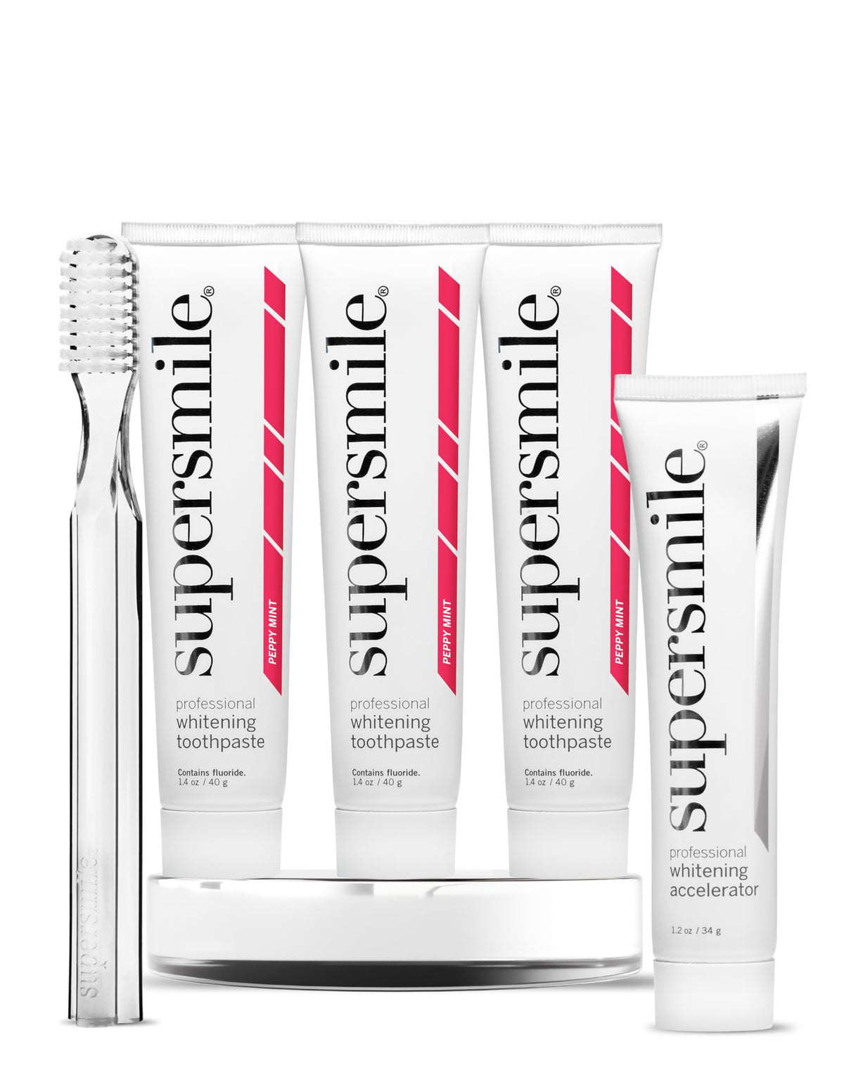 Supersmile Peppy Mint toothpaste set with three tubes for travel whitening on the go