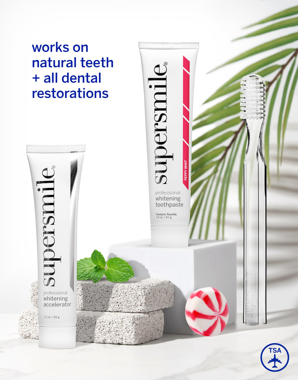 Close-up of Supersmile Peppy Mint toothpaste with refreshing mint formula