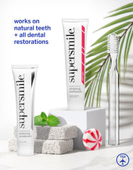 Close-up of Supersmile Peppy Mint toothpaste with refreshing mint formula