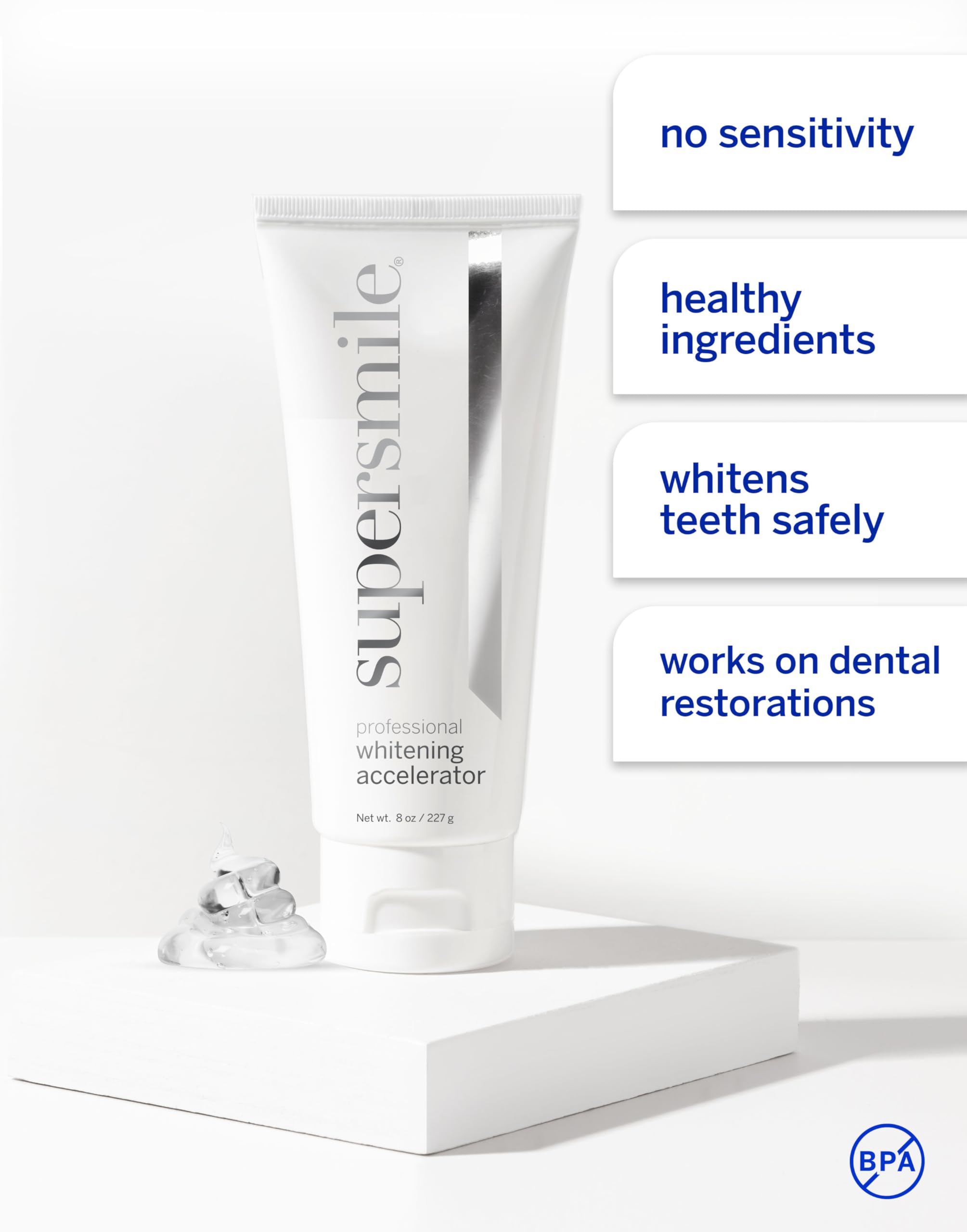 Supersmile Professional Whitening Accelerator on teeth demonstrates stain reduction without sensitivity