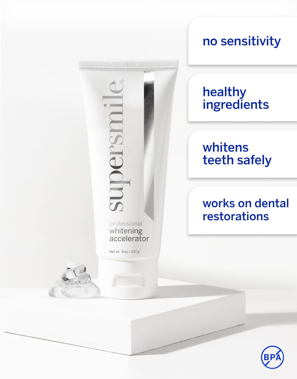 Supersmile Professional Whitening Accelerator on teeth demonstrates stain reduction without sensitivity