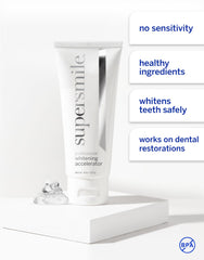 Supersmile Professional Whitening Accelerator on teeth demonstrates stain reduction without sensitivity