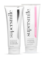 Supersmile Rosewater Mint whitening system packshot highlights the two-step routine for professional whitening.