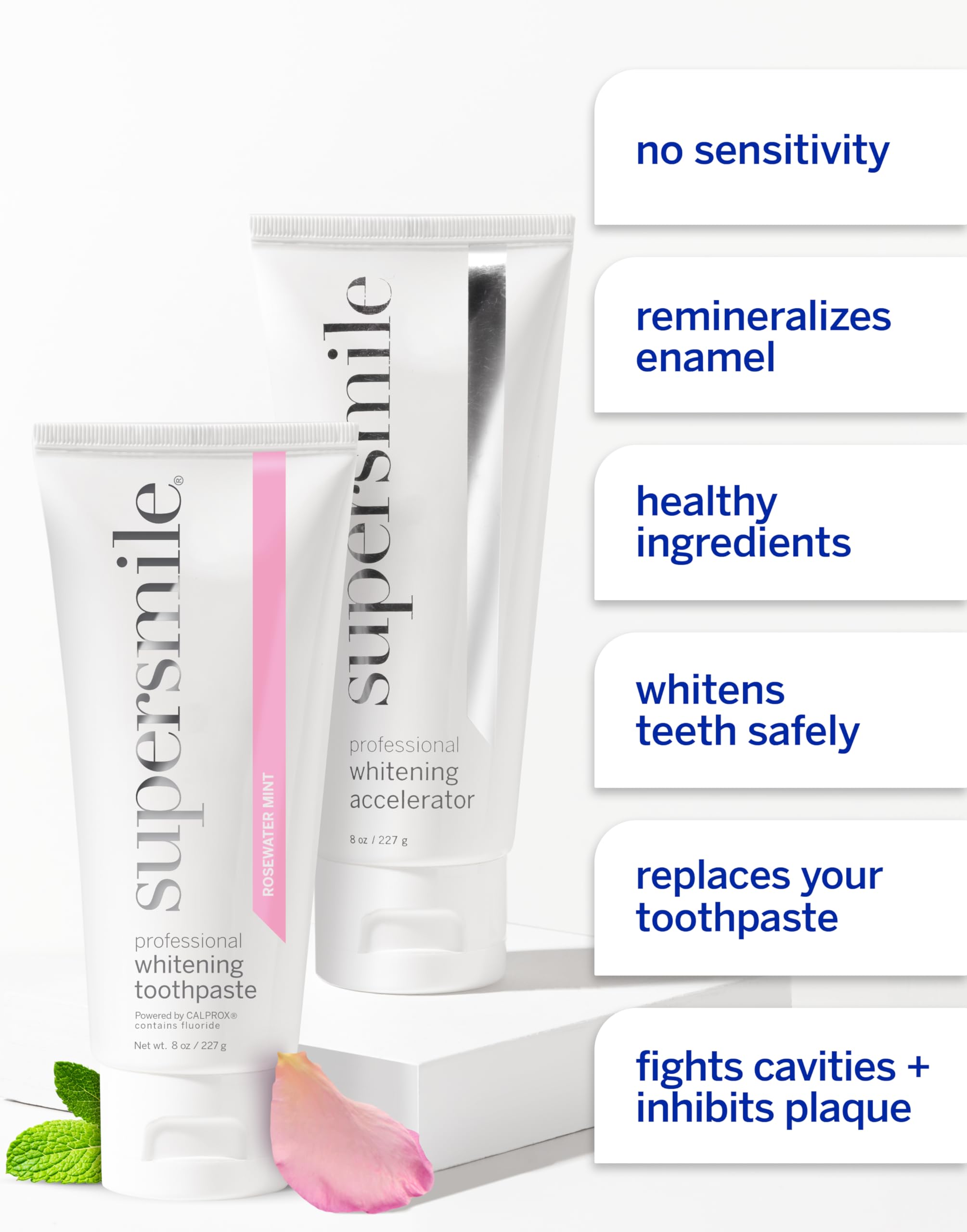 Supersmile Rosewater Mint whitening system swirl closeup captures smooth paste texture and aroma.