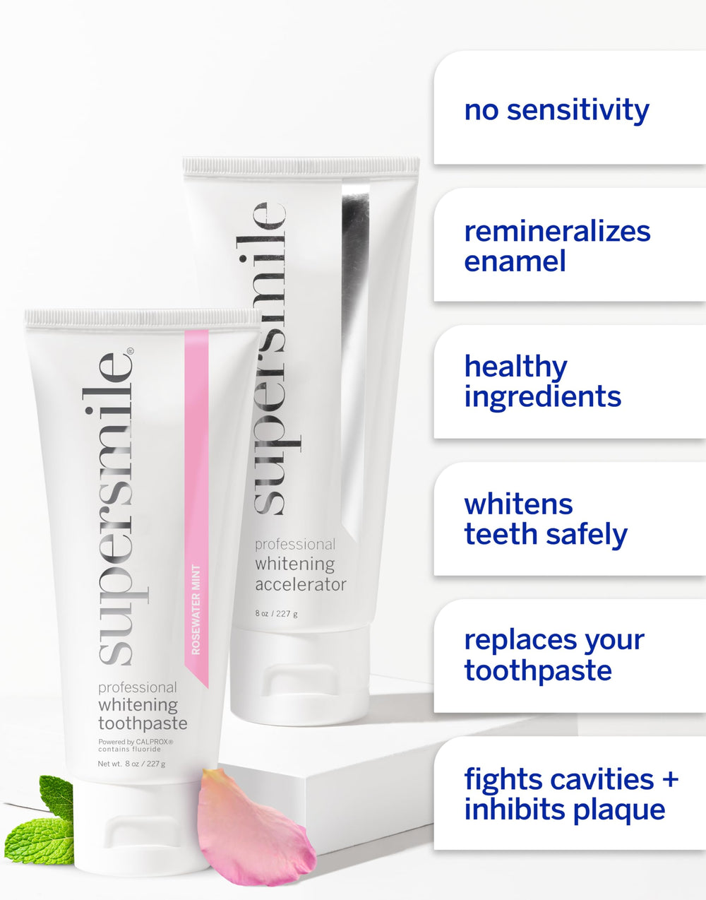 Supersmile Rosewater Mint whitening system swirl closeup captures smooth paste texture and aroma.