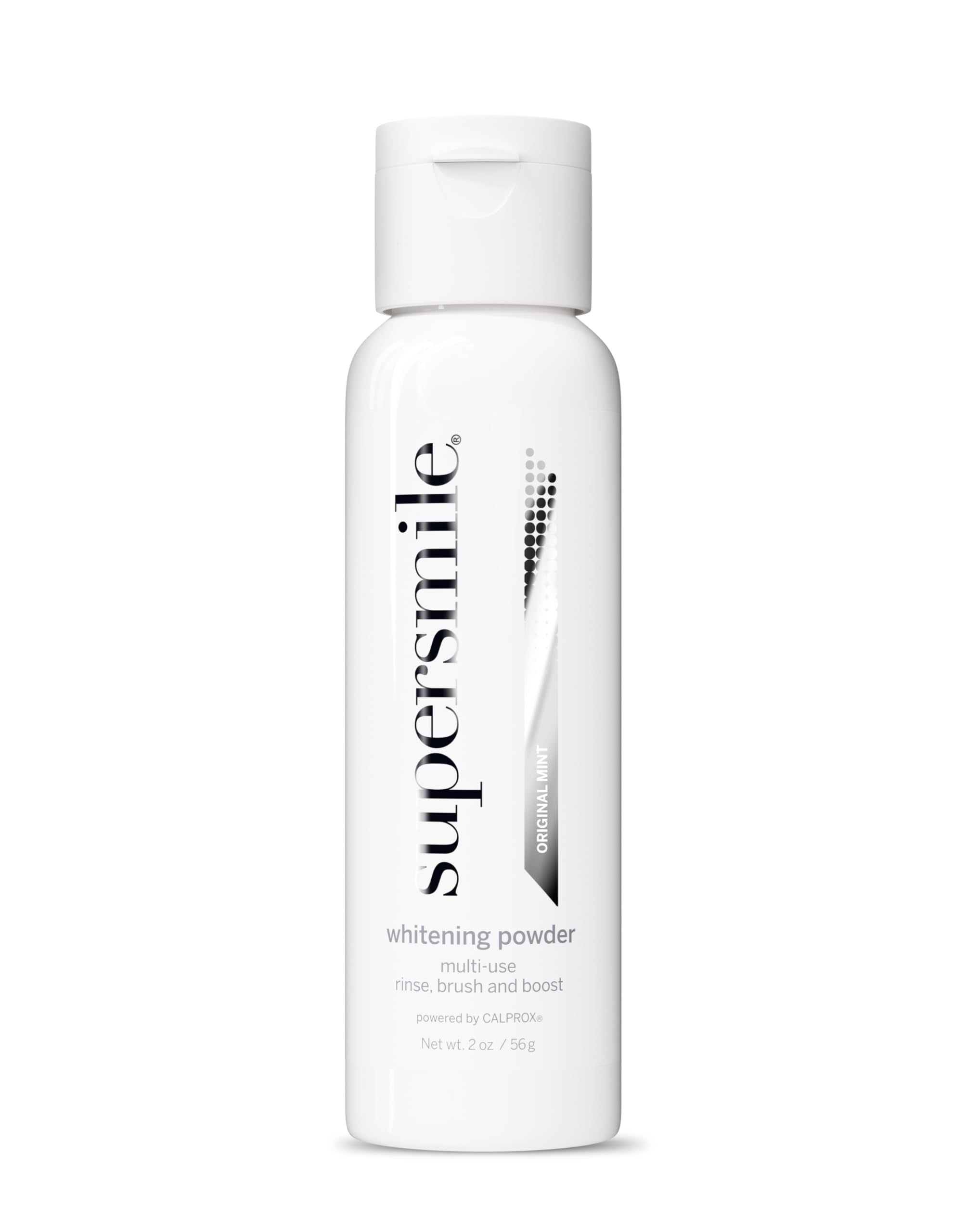 Supersmile triple-use whitening powder tub closeup for an easy at-home whitening routine