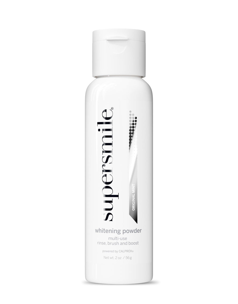 Supersmile triple-use whitening powder tub closeup for an easy at-home whitening routine