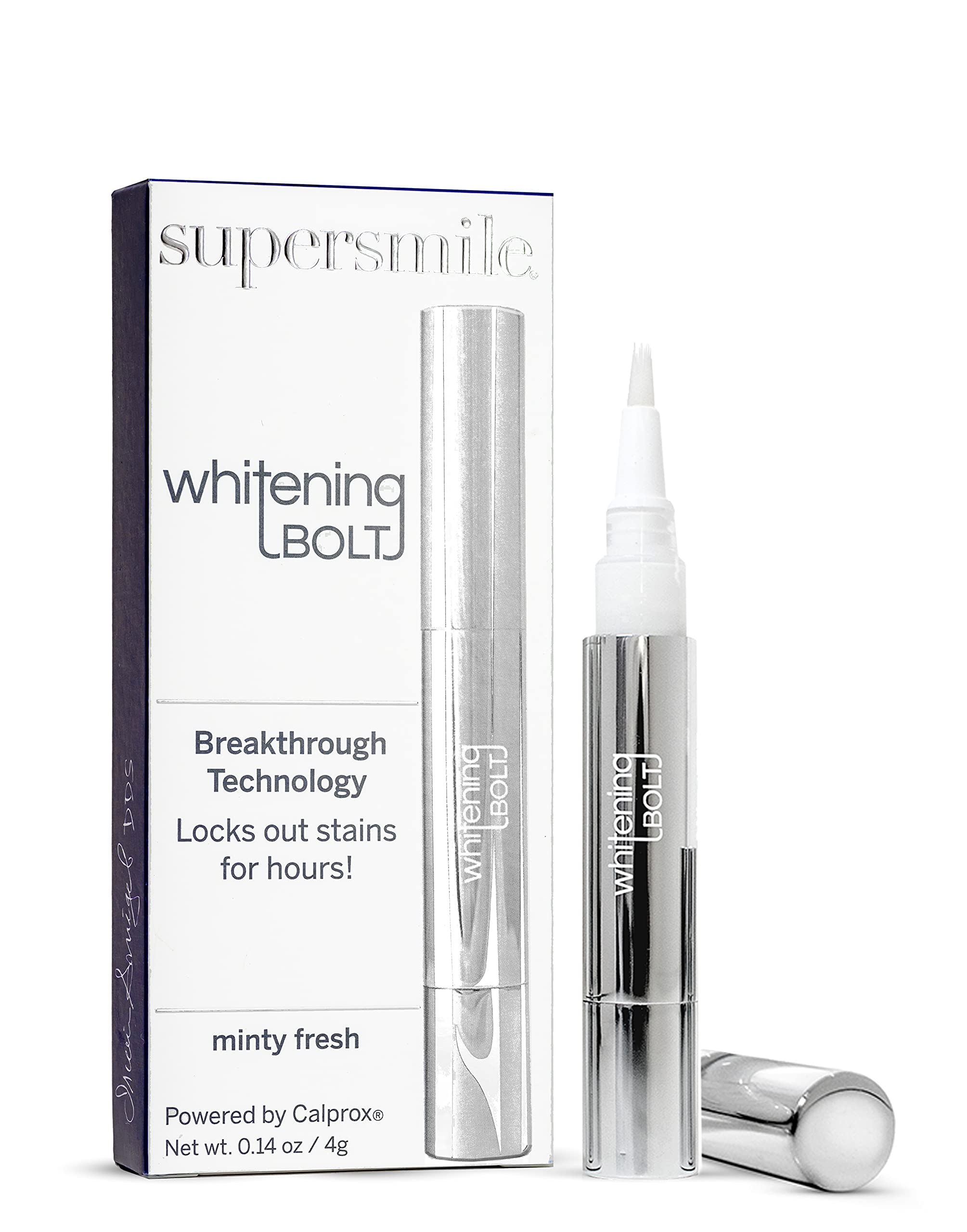 Supersmile Whitening Bolt bottle application shows quick stain-blocking action