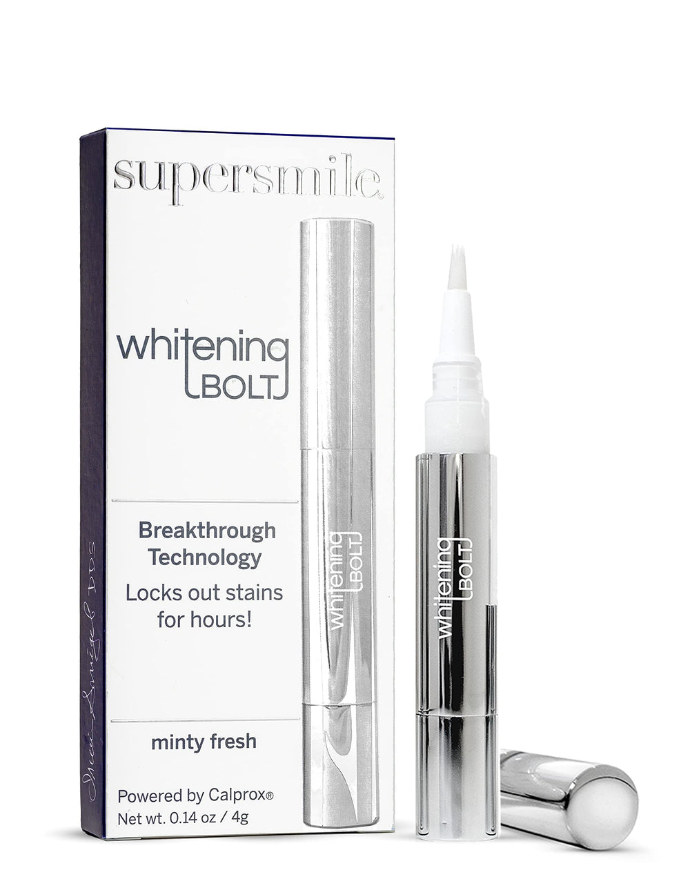 Supersmile Whitening Bolt bottle application shows quick stain-blocking action