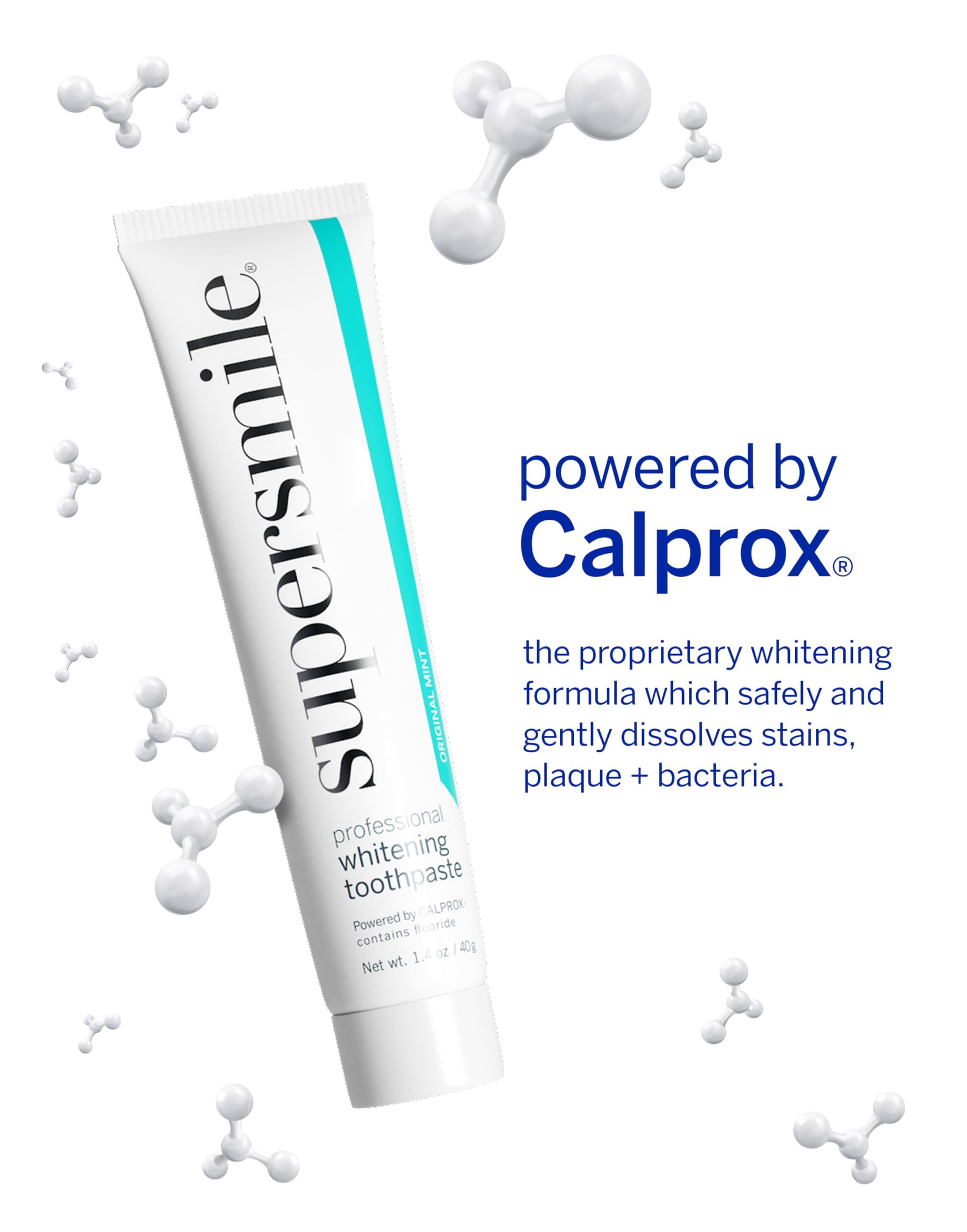 Supersmile accelerator bottle close-up for a faster whitening routine.